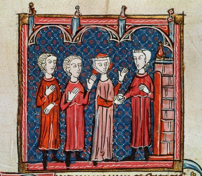 Ms 372 fol.6v Smilstvo a zločin spáchaný knězem, z "Decrets de Gratien" (pergamen) od French School