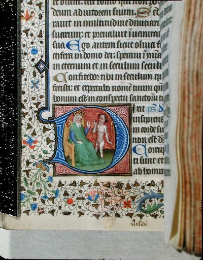 Ms 376 Historická iniciála „D“ zobrazující krále s bláznem, z žaltáře (vellum) od French School