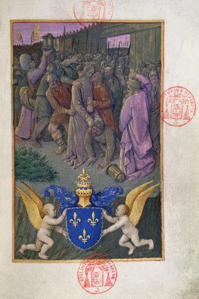 Paní 473 Jidáš líbající Krista, miniatura z Heures de Charles de France, kolem 1466-69 od French School