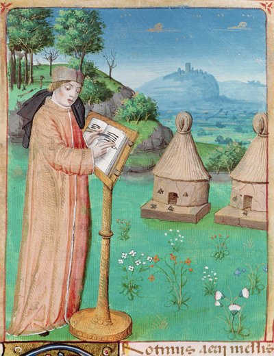 Ms 493 fol.45 Virgil (70-19 př. nl) píšící Život včel, z The Georgics od Virgilia s komentářem Servia, 1469 od French School