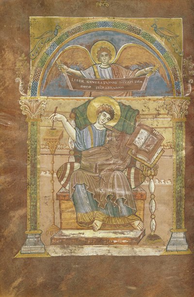 Ms 4 fol.17v Svatý Matouš, z evangelia svatého Rikýře, kolem roku 800 od French School