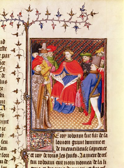 Paní 5193 Fol.52r Rosane odpovídá vyslancům z řad lidu, z edice Jean Sans Peur De Casibus virorum illustrarium od Giovanniho Boccaccia (1313-75) c.1410 od French School