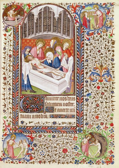 Ms 547 fol. 36 Pohřeb Krista, z Knihy hodin, kterou používala žena z Poitiers od French School