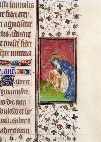 Ms 62, f.205r: Panna a dítě, detail z francouzské knihy hodin, c.1445-50 (vellum) od French School