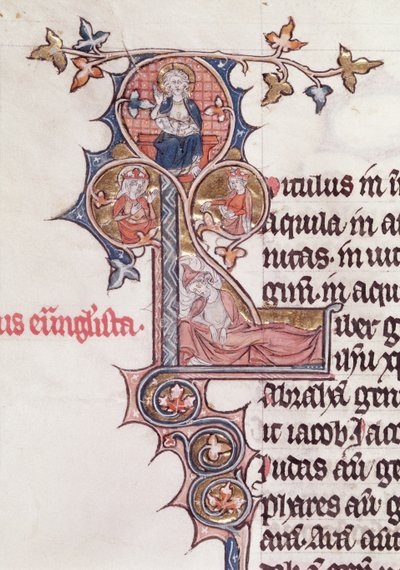 Ms 7 fol. 199v Historická iniciála L zobrazující Jesseho strom, z Bible de Jean dEstampes, 13.-14. od French School