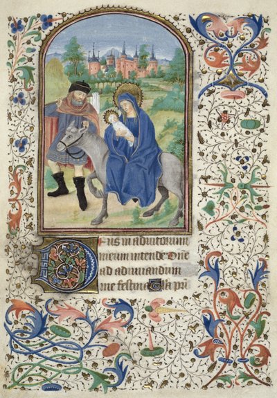 Ms Euing 4 f.55r Útěk do Egypta, z Glasgow Hours, asi 1450-60 od French School