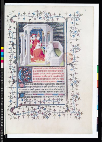 Paní Fr 12201 Fol.1 Hayton představuje své dílo papeži Klementovi V. (asi 1260-1320) z Fleur des stories de la terre dOrient od Haytona († 1271) 1402 od French School