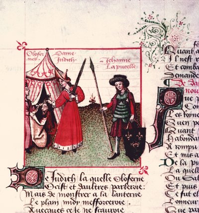 Paní Fr 12476 Judith a Holofernes a Johanka z Arku (1412-31) z Le Champion des Dames od Martina le Franc (1410-61) 1451 od French School
