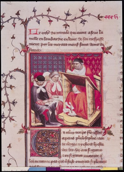 Paní Fr 2608 Fol.295v Profesorka na univerzitě v Paříži, z Grandes Chroniques de France, kolem 1400 od French School