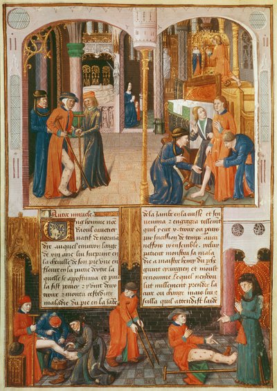 Paní Fr 2829 fol. 89 Zázraky u hrobu svatého Ludvíka, z Le Livre des Faiz de Monseigneur Saint Louis od French School