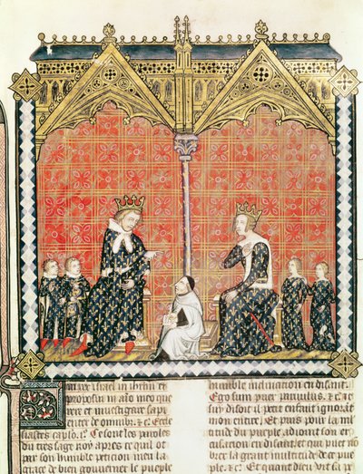 Paní Fr 437 fol.1 Král Karel V. (1338-80) a Jeanne de Bourbon (1338-77) se svými dětmi z kanceláře Rational des divins od Guillauma Duranda (1230-96) 1374 od French School