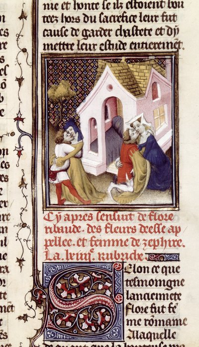 Paní Fr 598 f.97 Prostitutky s klienty, z Des Claires et Nobles Femmes, Giovanni Boccaccio (1313-75) c.1403 od French School