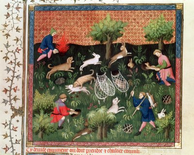 Ms Fr 616 fol.92 Lov zajíců, z Livre de la Chasse od Gastona Phebuse de Foix (1331-91), konec 15. stol. od French School