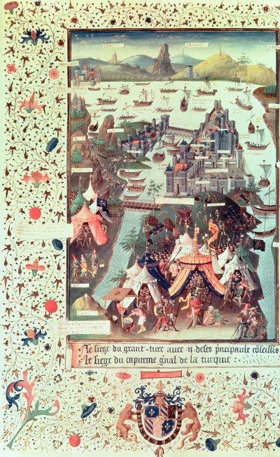 Paní Fr 9087 f.207v Obležení Konstantinopole v roce 1453, z Le Voyage dOutremer od Bertrandona de la Broquiere, kolem 1450-75 od French School