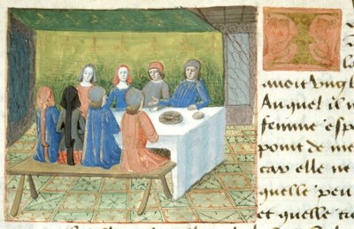 Ms Hunter 252 f.133v Meal, z Les Hundred Nouvelles Nouvelles, 1462 od French School