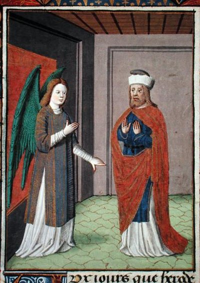 Paní Hunter 368 f.17v Angel, c.1460 (vellum) od French School