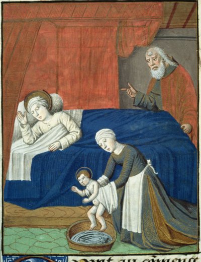 Ms Hunter 36 f.10v Narození Panny Marie, z Vita Christi, od Ludolfa Saského, kolem 1300-7778 od French School
