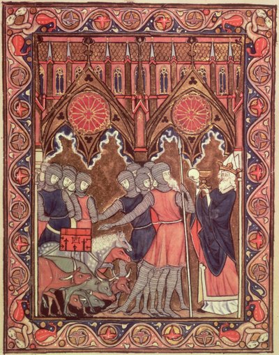 Paní Lat 10525 fol.6 Abraham představuje své vězně a svou kořist Melchisedekovi, ze žaltáře sv. Ludvíka, kolem 1258-70 od French School