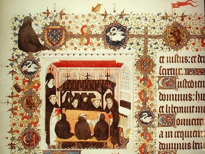 Ms Lat 919 Truchlení vévodkyně s erby a zvířecími detaily z Grandes Heures de Duc de Berry. od French School