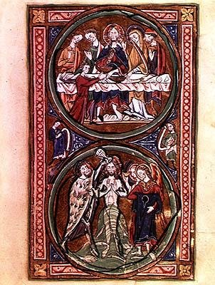 Paní n/a Lat 1392 Fol.3 Svatební hostina v Káně a křest Krista, detail z „Psautier a l