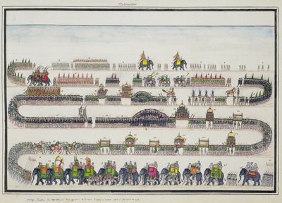 Muharram Ceremony, Faizabad, 1772 z The Gentil Album, vydaného v roce 1774 od French School
