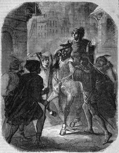 Vražda Ludvíka I. z Valois, vévody z Orleansu (1372 - 1407) v Old Rue du Temple od Jeana Sans Ppeura - in Histoire de France”” od L.-P. Anquetil od French School