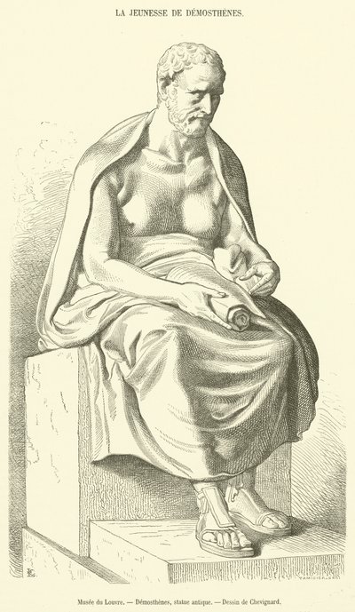 Musee du Louvre, Demosthenes, starožitná socha (rytina) od French School
