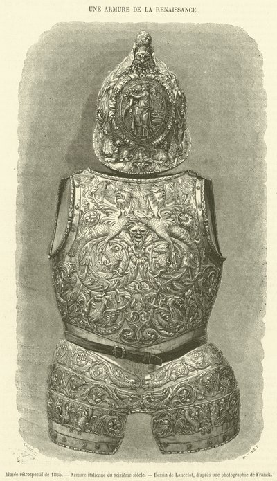 Retrospektivní muzeum z roku 1865, italské brnění šestnáctého století (rytina) od French School