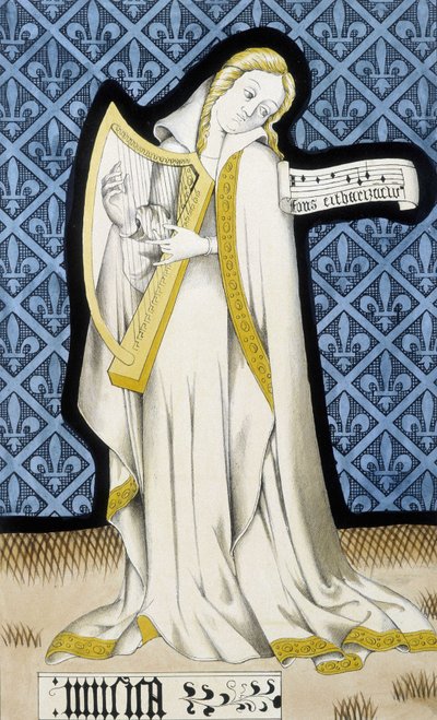 Hudba (vitráže ze středověku) - v „Dějinách malby na skle“ od Ferdinanda de Lasteyrie, Paříž od French School