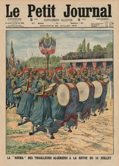 Hudební sekce defilujících alžírských pěšáků na přehlídce 14. července, ilustrace přední obálky z 