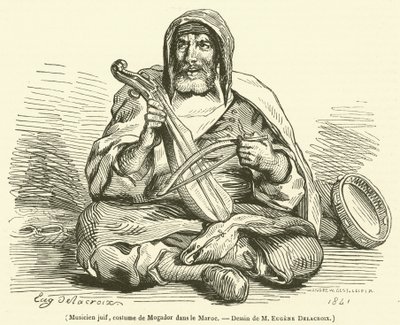 Židovský hudebník, kostým z Mogadoru v Maroku (rytina) od French School