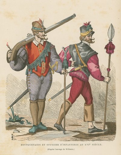 Mušketýr a důstojník pěchoty, 16. století od French School