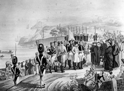 Napoleon (1769-1821) přijíždějící na ostrov Elba, 1814 od French School
