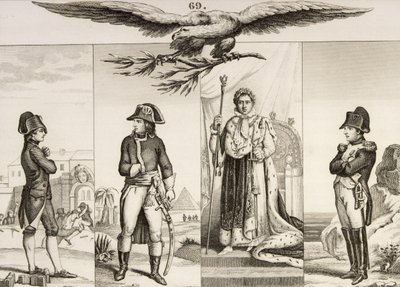 Napoleon Bonaparte (1769-1821) ve čtyřech etapách svého života, z „Histoire de France“ od Colarta, vydané kolem roku 1840 od French School