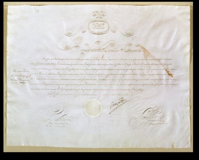 Napoleon Bonaparte (1769-1821) povolení k nákupu Louisiany Spojenými státy, 30. dubna 1803 (inkoust na pergamenu) od French School