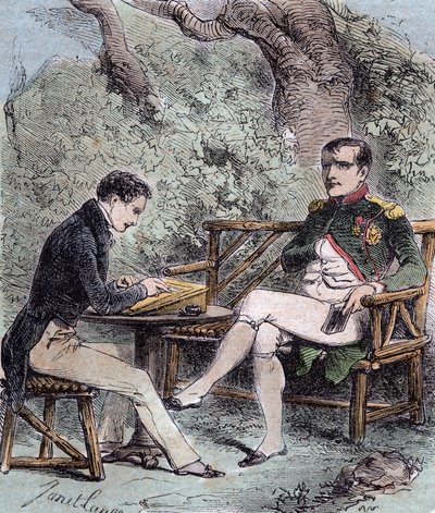 Napoleon a Sainte-Helene - Napoleon diktuje své paměti Emmanuelu Pons de Las Cases (1800-1854), synovi Emmanuela de las Cases, - Od Emmanuela de las Cases, Napoleon, Memorial de Sainte-Helene od French School