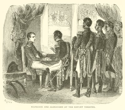 Napoleon a Alexander v divadle Erfurt (rytina) od French School