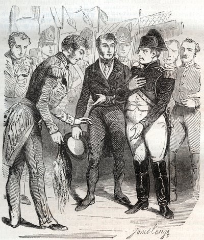 Napoleon se svěřuje s britskou vírou - Napoleon Bonaparte nastupuje na britskou loď Bellerophon, která ho 14. července 1815 odveze do exilu do St Helene (Saint Helene) - Napoleon Bonaparte nalodí na britskou loď Bellerophon, která ho odveze do exilu od French School