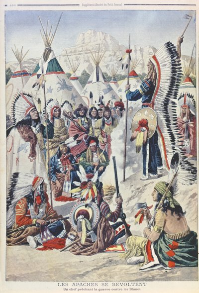 Indiánský náčelník nabádá ke vzpouře proti bílým lidem, ilustrace z Le Petit Journal od French School