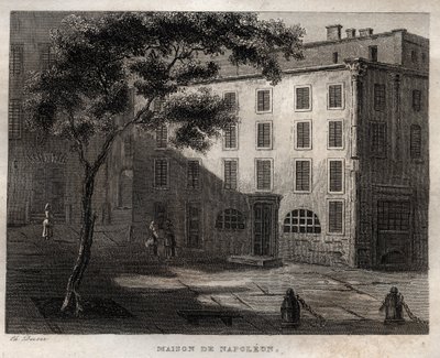 Rodný dům Napoleona Bonaparta v Ajacciu (Korsika) - Rodiště Napoleona Bonaparte a Ajaccio en Corsica - Rytina z „“ Malebné Itálie“ – Historická a popisná malba Itálie“ od M. de Norvinse, Ch. Nodier 1834-1836. od French School