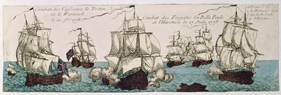 Námořní střetnutí mezi francouzskou a anglickou flotilou během americké revoluce v roce 1778 od French School