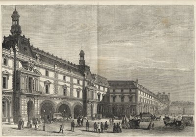 Nové budovy Tuileries na Place du Carrousel (rytina) - Nový Louvre - fasáda na straně Place du Carrousel a Salle des Etats - rytina z roku 1869 od French School