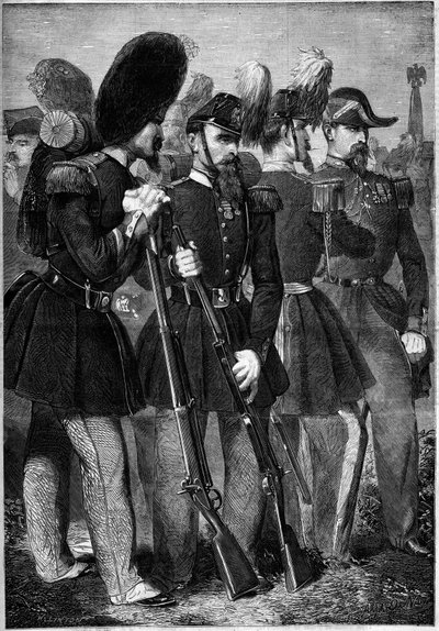 Nové uniformy francouzské císařské gardy v roce 1860. Rytina v „“ Le Monde Illustré““ č. 165 z 9. června 1860. od French School