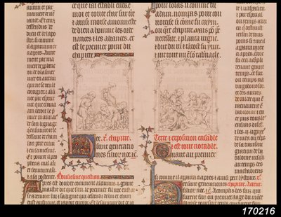 Noe in the Vineyard and the Drunkenness of Noe, from The Bible of Jean Sy, c.1355 od French School