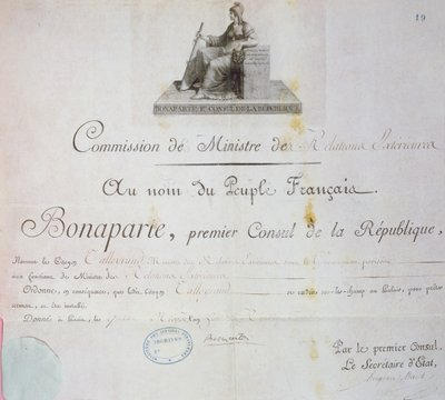 Nominace Charlese Maurice de Talleyrand-Perigord (1754-1838) do funkce ministra zahraničí, kolem roku 1797 od French School