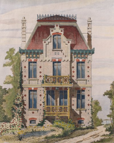 Normanská vila ve Villers sur mer, Normandie, ilustrace z Le Moniteur des architectes, 1883 (barevná rytina) od French School