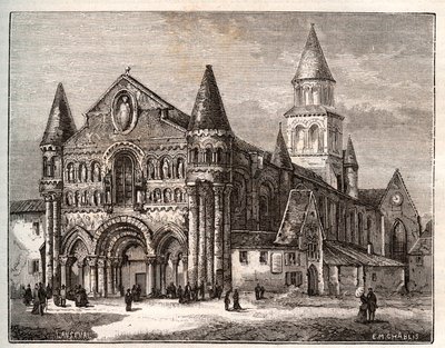 Notre Dame (Notre-Dame) od Poitiers - rytina v „Francie ilustrovaná: geografie, historie, statistická správa“ od V.A. Malt-Brown. 1884 od French School