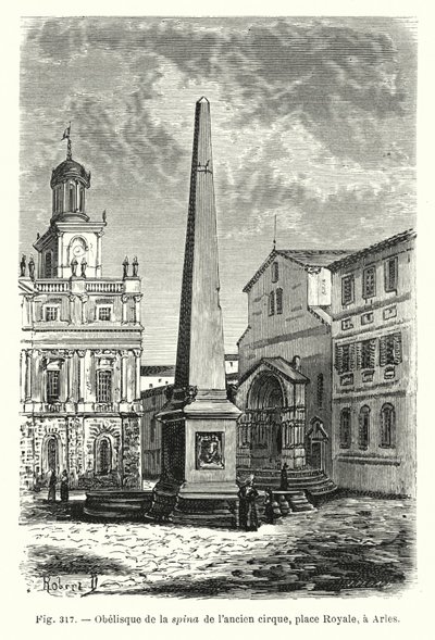Obelisk páteře starého cirkusu, místo Royale, v Arles (rytina) od French School