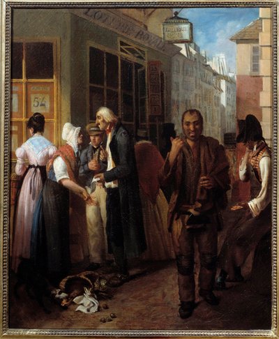 Kancelář královské loterie pod restaurátorským anonymním obrazem z 19. století. Slunce. 0,61x0,51 m Paříž, muzeum Carnavalet od French School