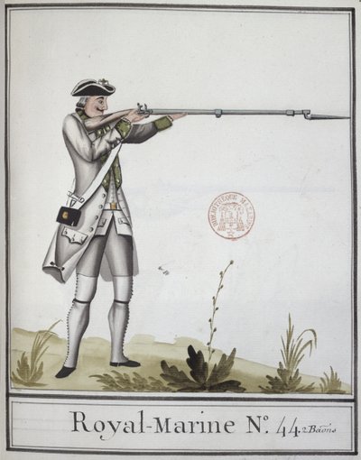 Důstojník Marine Royale s bajonetovou mušketou, 1768 od French School